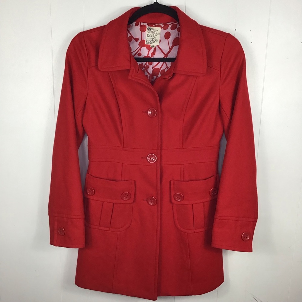 Tulle Red Wool/Viscose Blend Coat Sz XL